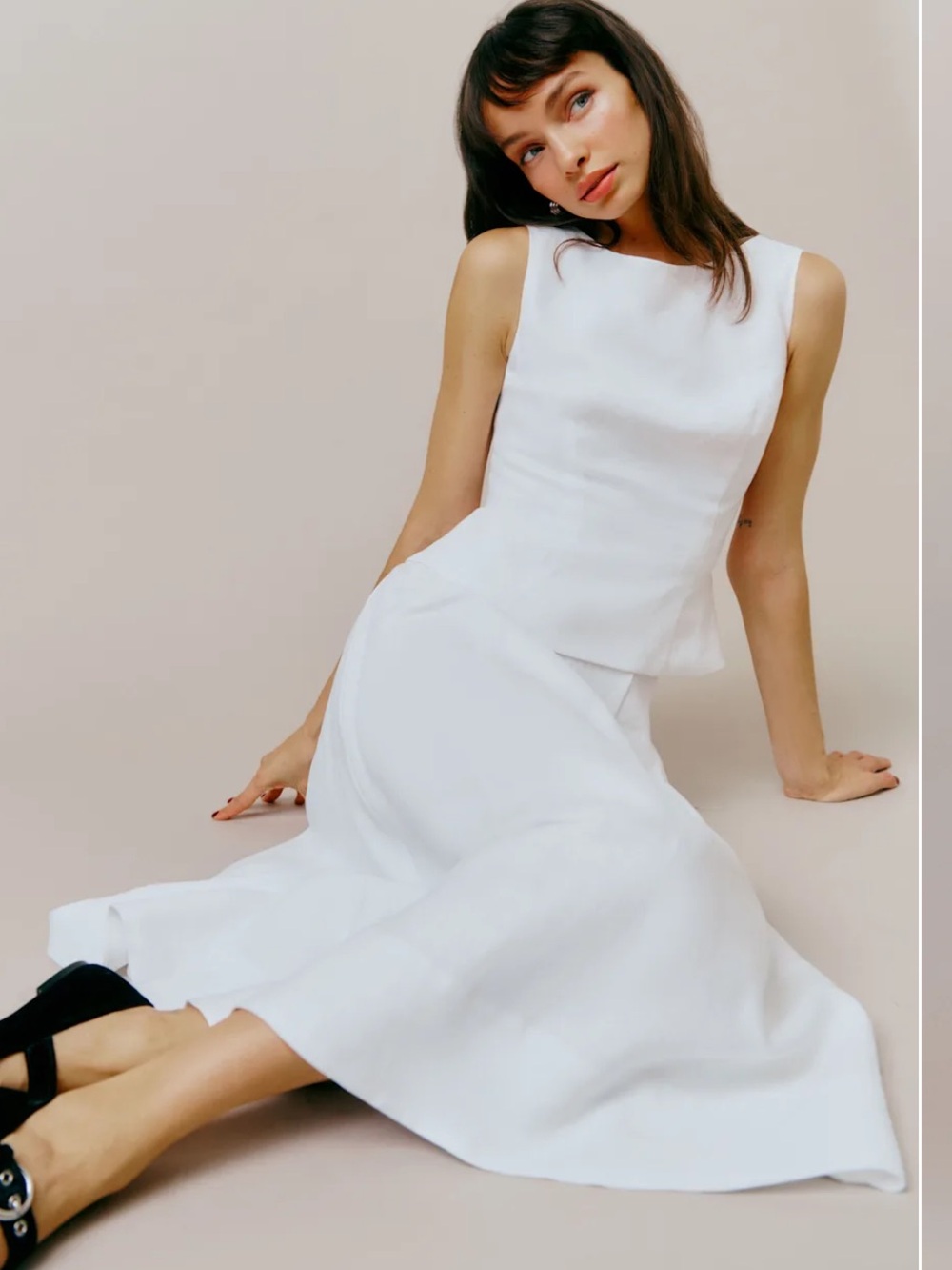 Reformation White 100% Linen Midi Skirt